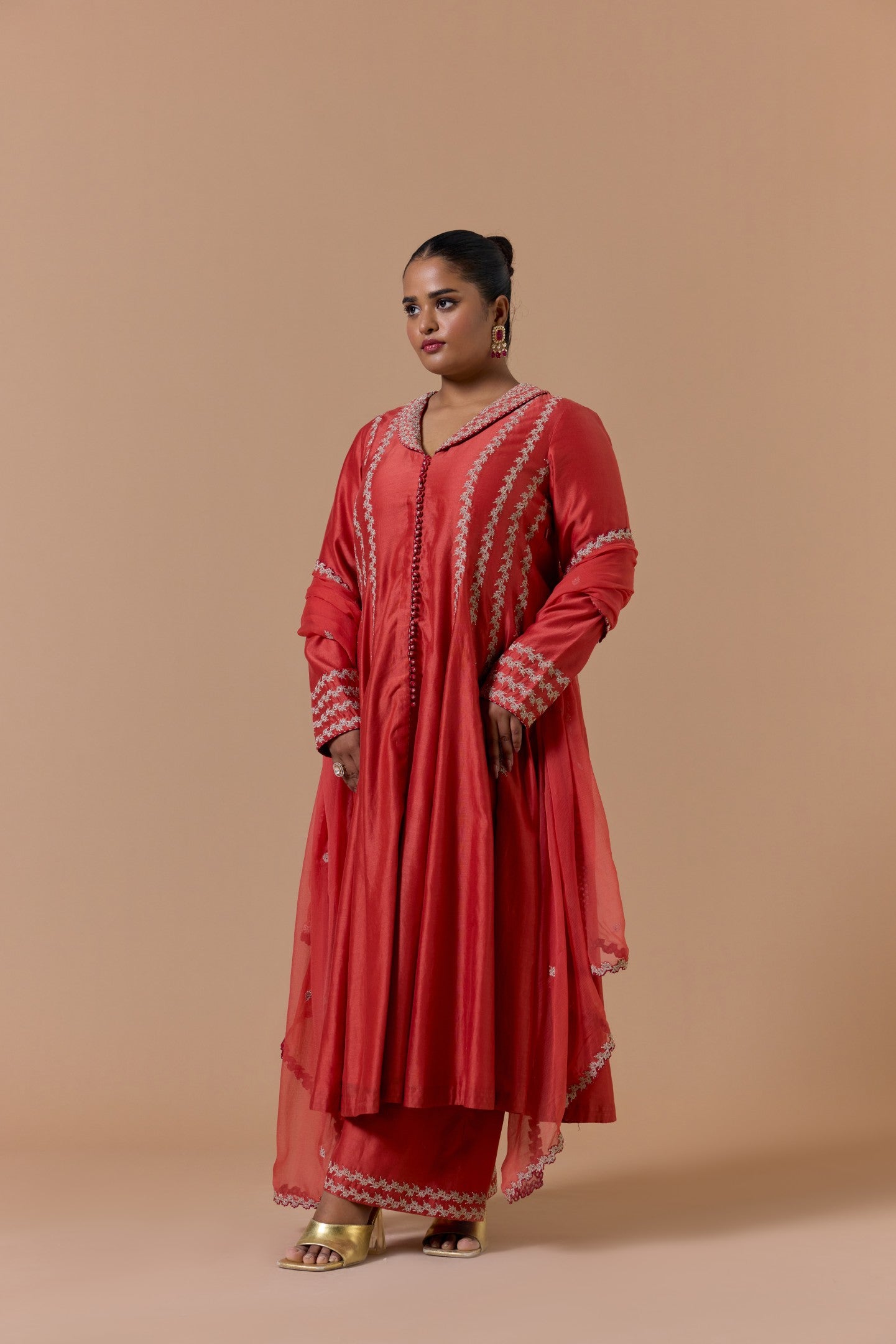 Rust Chanderi Jacket Palazzo set