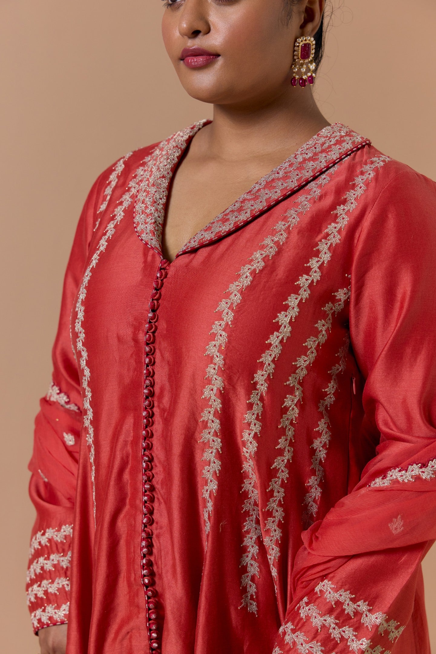 Rust Chanderi Jacket Palazzo set