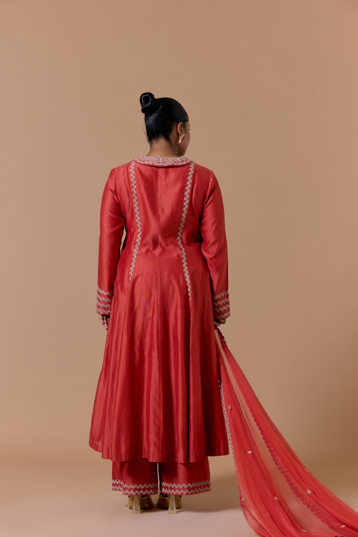 Rust Chanderi Jacket Palazzo set