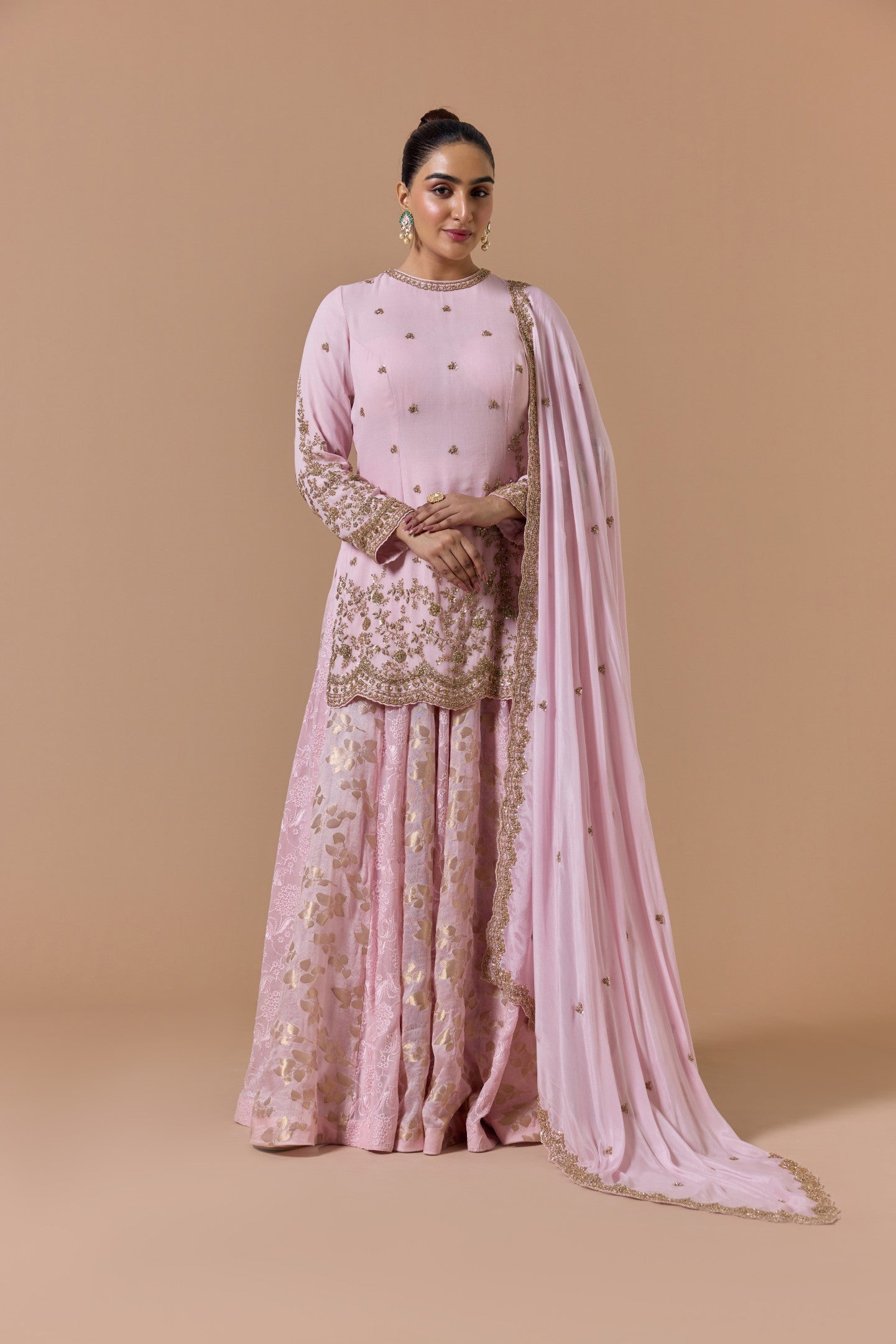 PINK CHICKEN KARI + BARBARI LEHENGA SHIRT DUPATTA SET