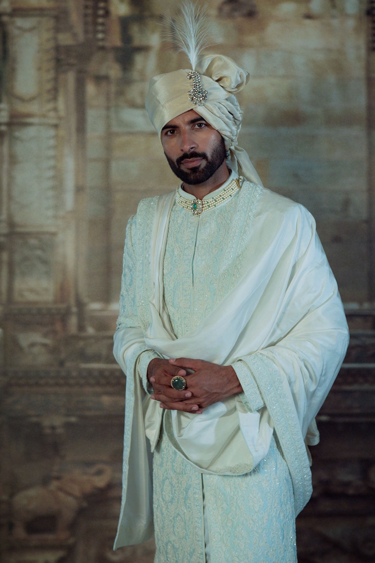 POWDER BLUE TAFFETA SHERWANI SET