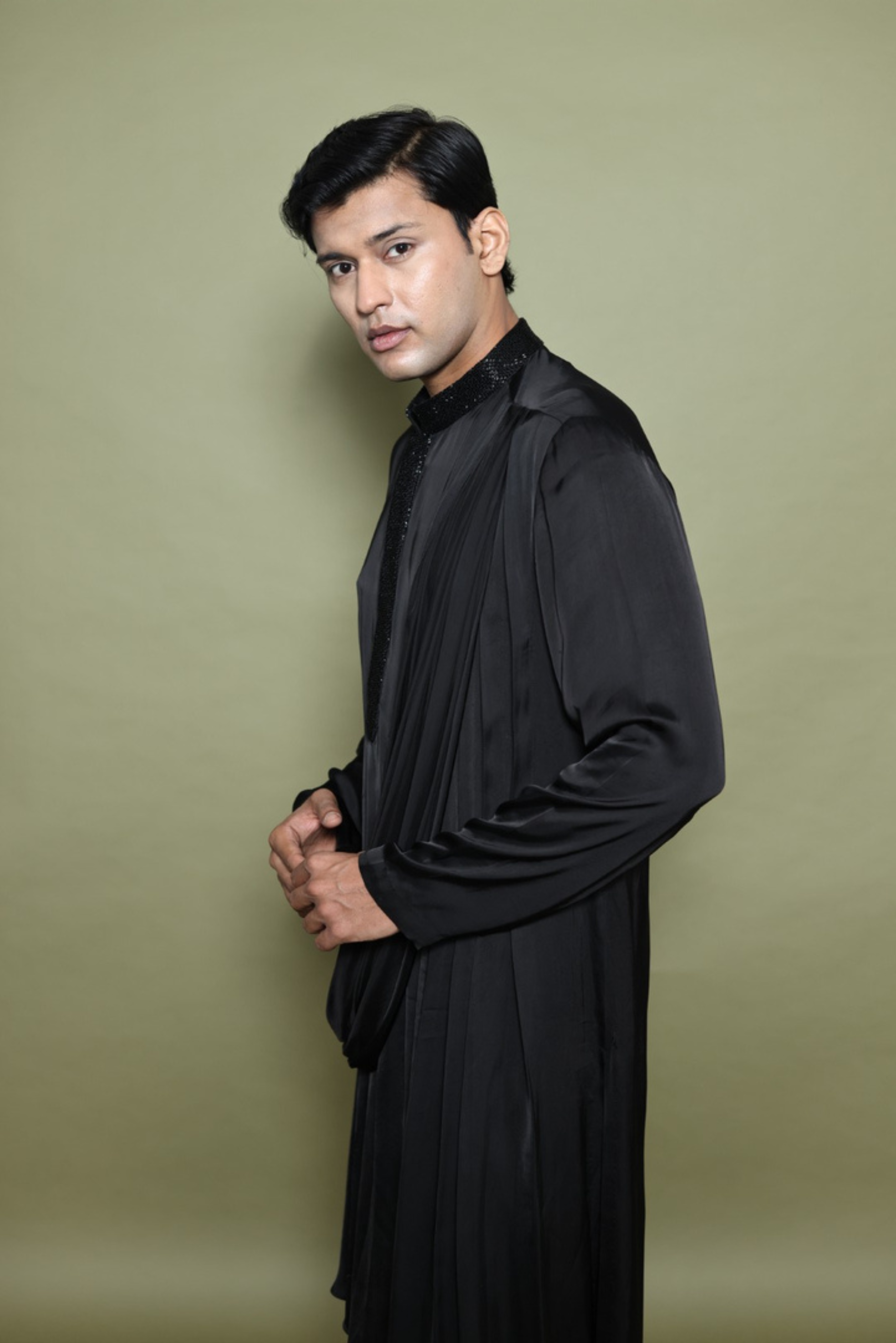 BLACK DRAPED KURTA WITH SALWAR