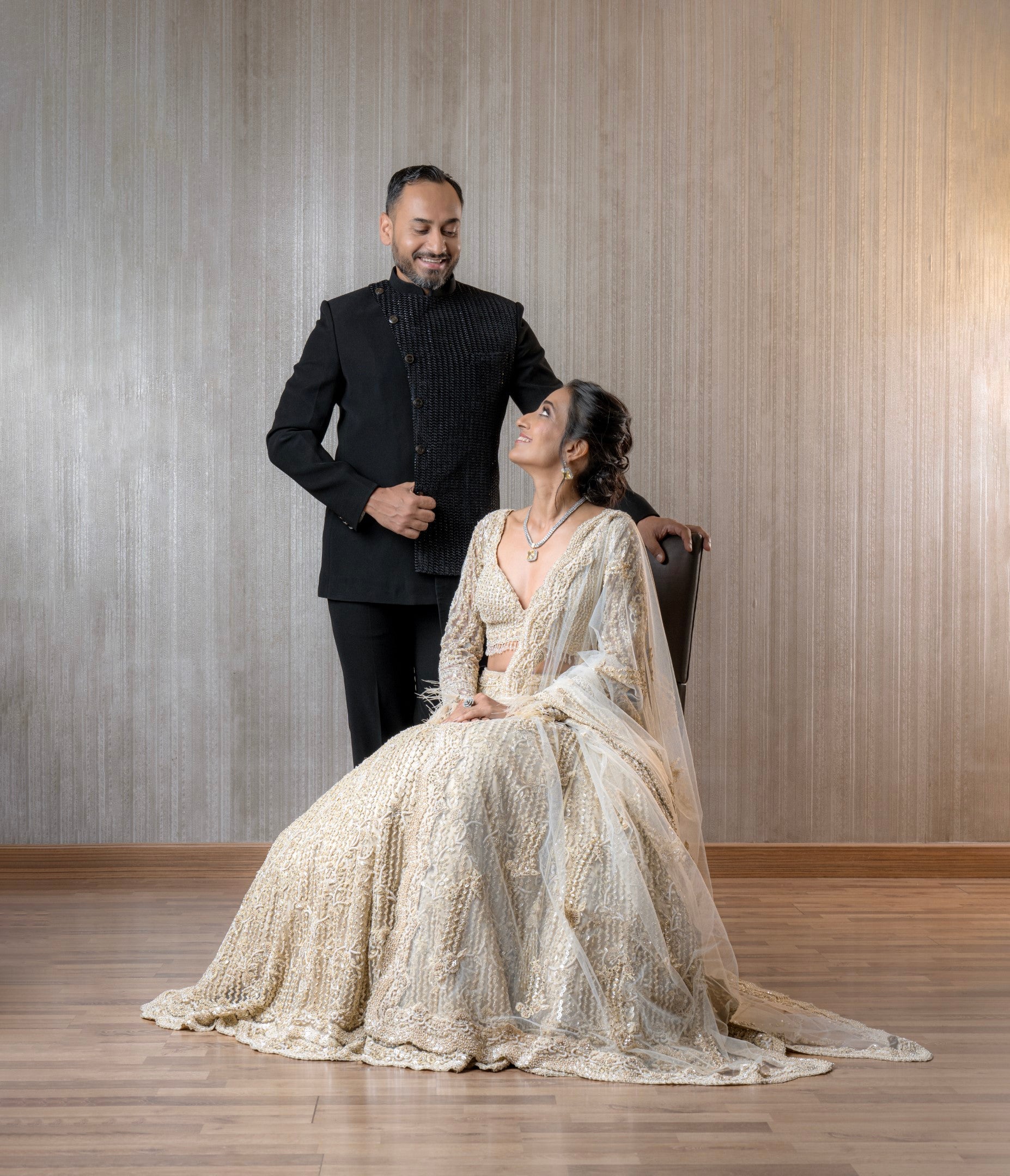 Vineeta Singh In Ivory Tulle Lehenga Choli Dupatta Set with an Optional Veil