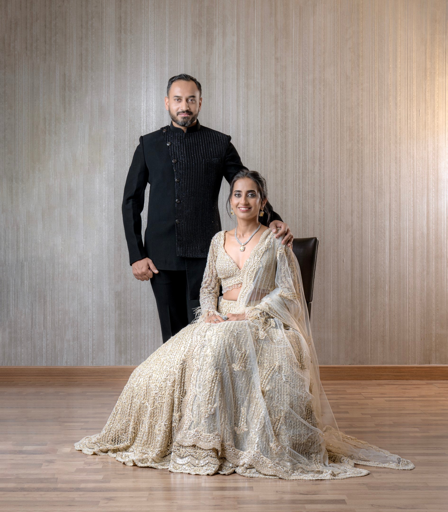Vineeta Singh In Ivory Tulle Lehenga Choli Dupatta Set with an Optional Veil