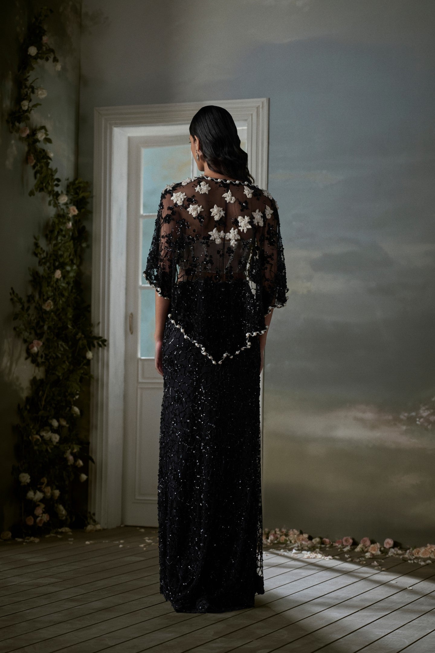 Black Skirt And Jacket Set With An Ivory Corset