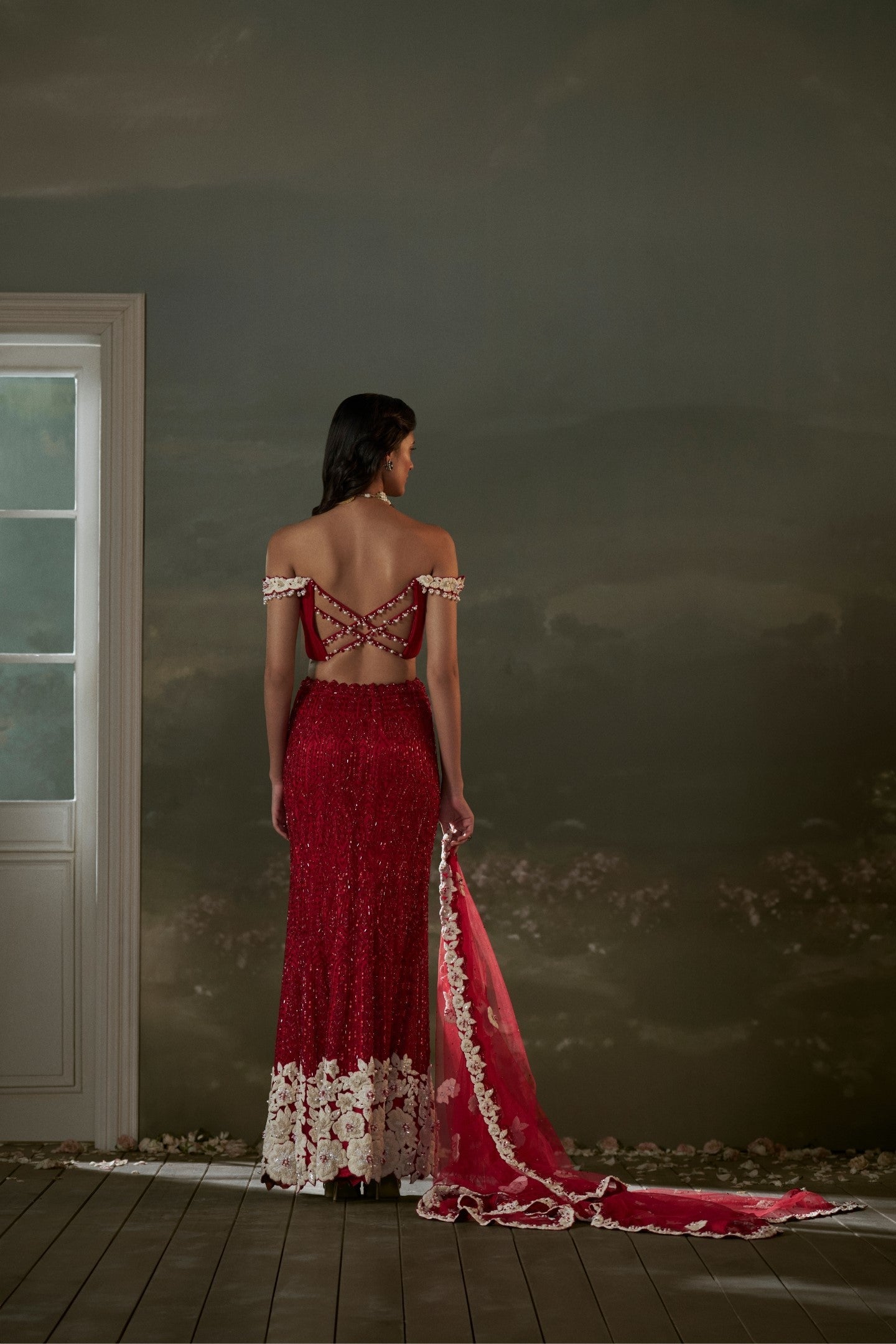 Namita Alexander In Red skirt with pleated crop top and dupatta