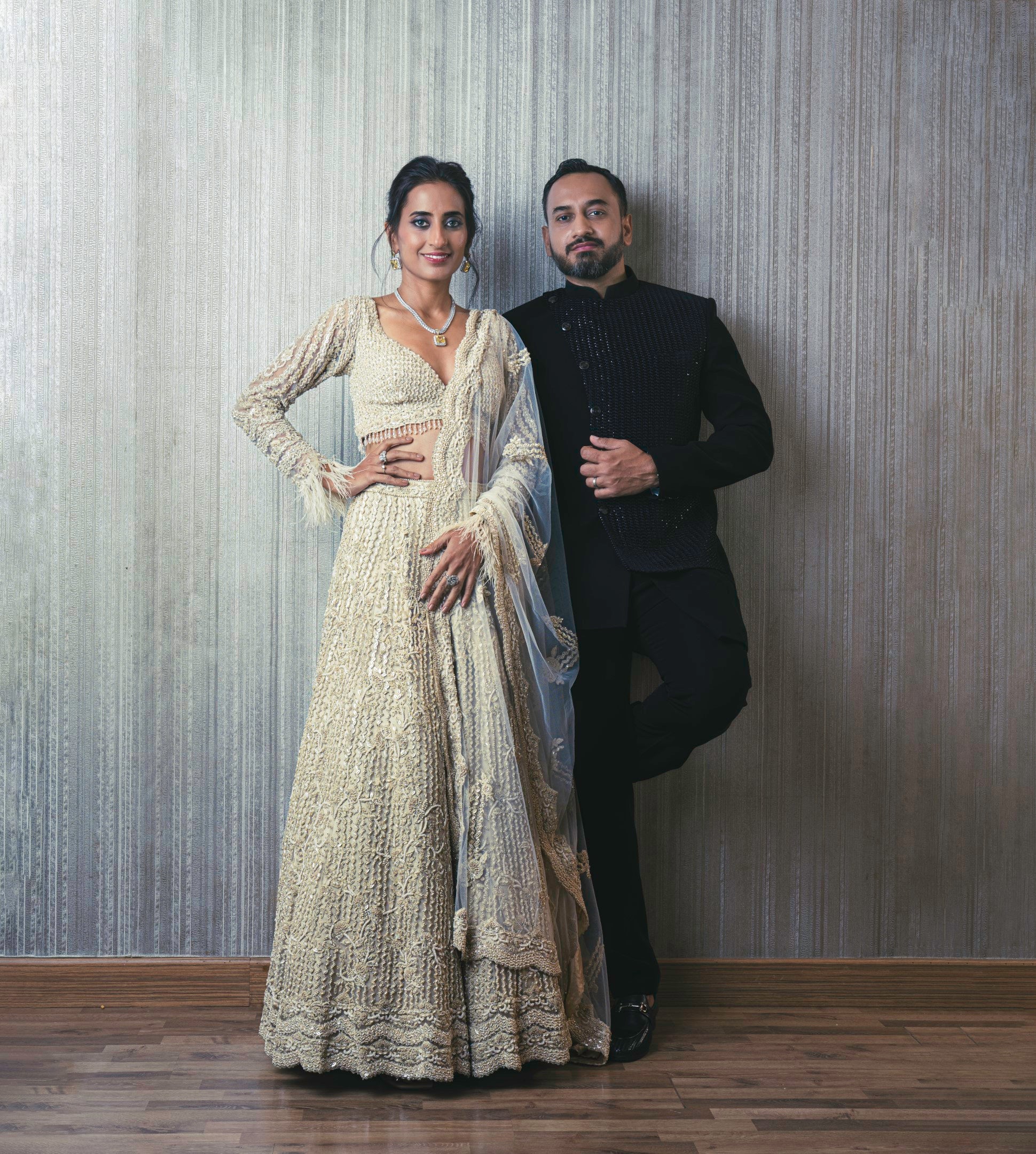 Vineeta Singh In Ivory Tulle Lehenga Choli Dupatta Set with an Optional Veil