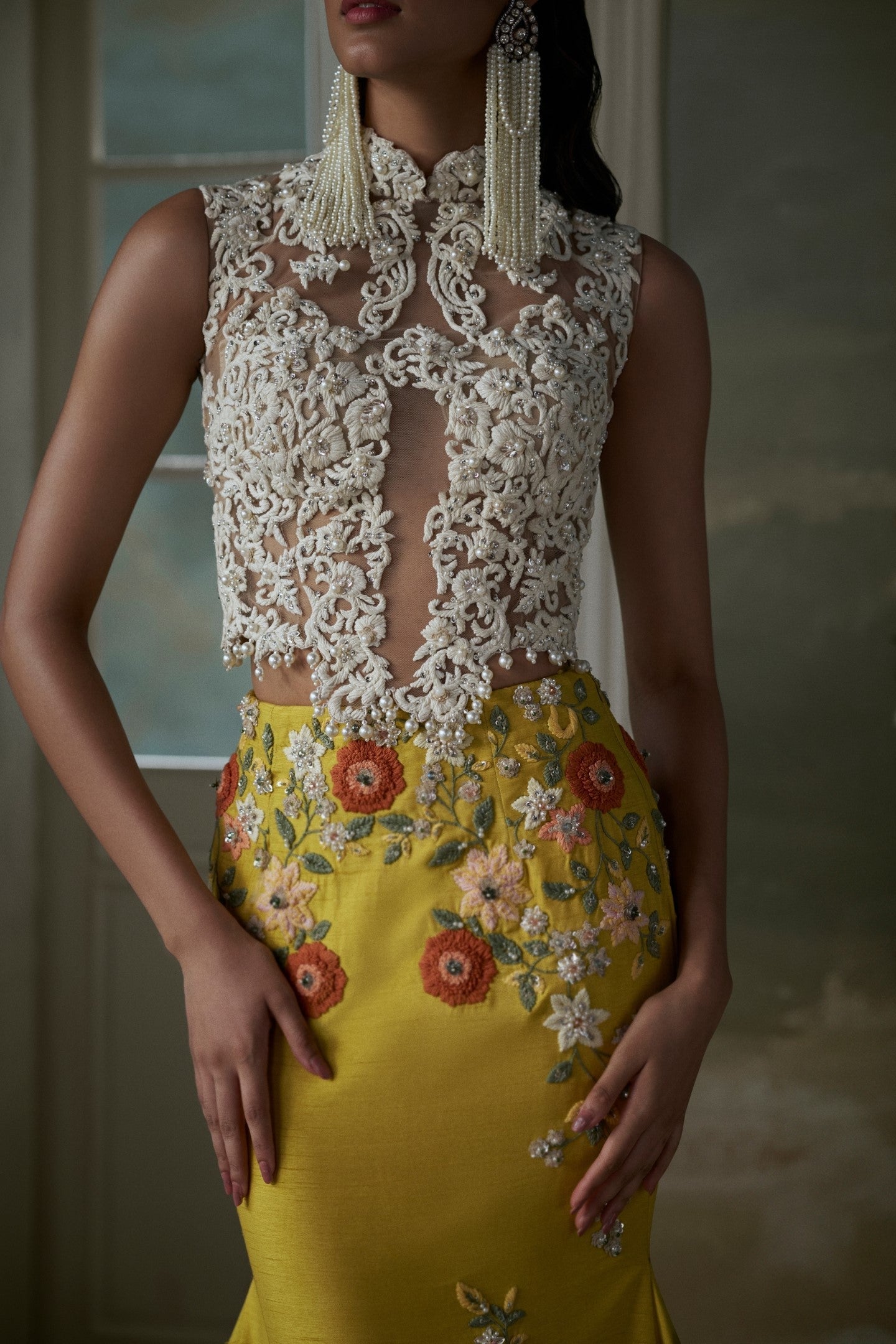 Lakshmi Manchu in Yellow Skirt With Ivory Corset Top