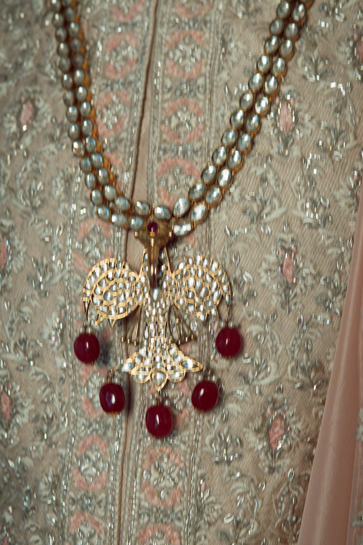 PEACH TWILL TISSUE BROCADE SHERWANI SET