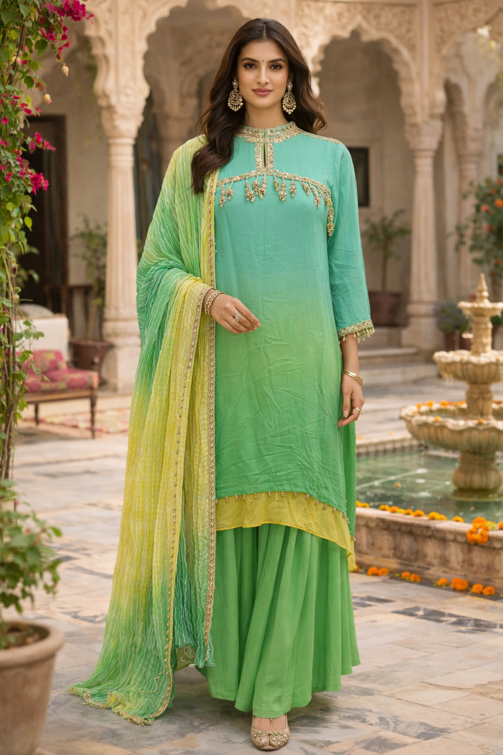Double Layered Shirt Sharara Set