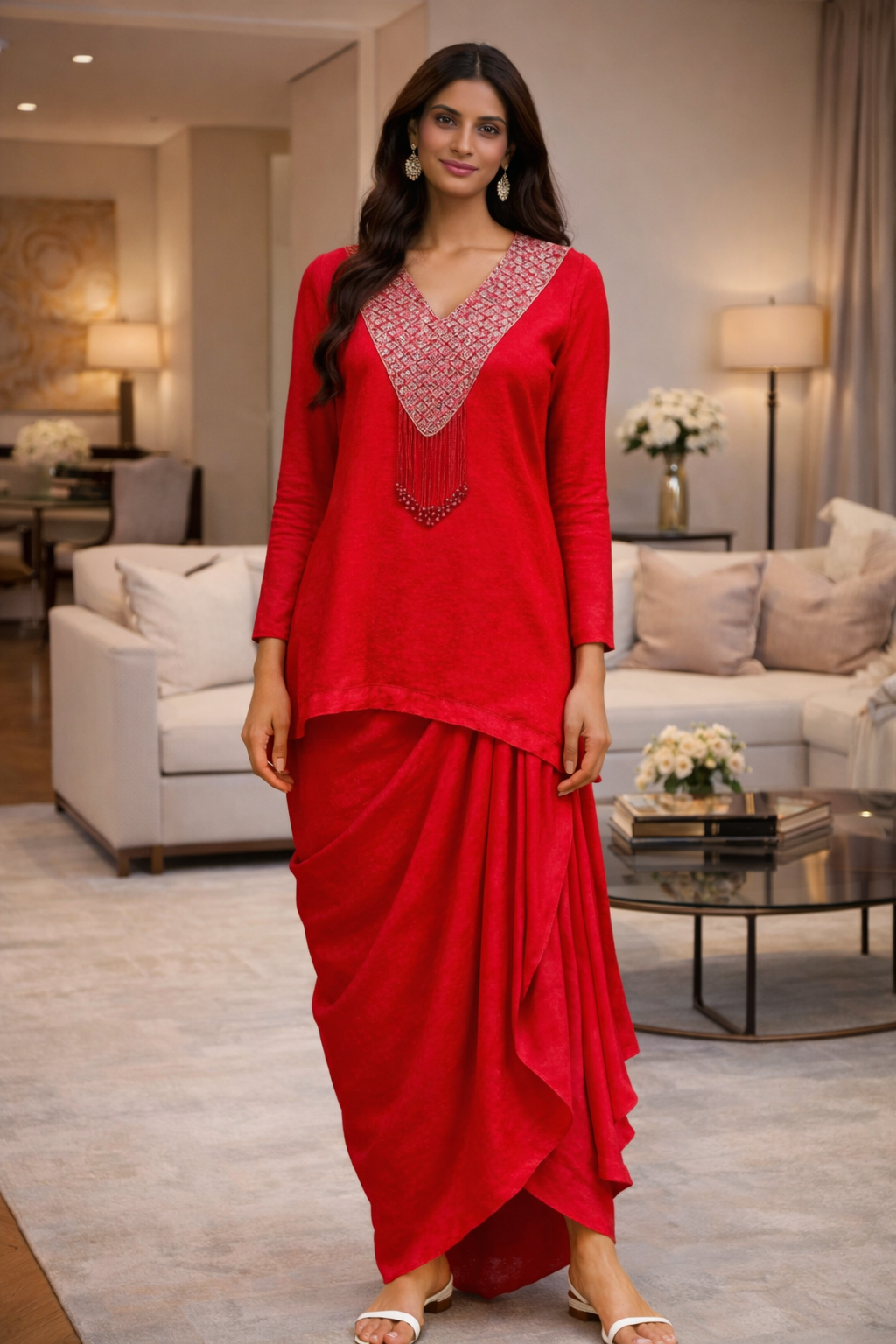 Coral Draped Skirt Top