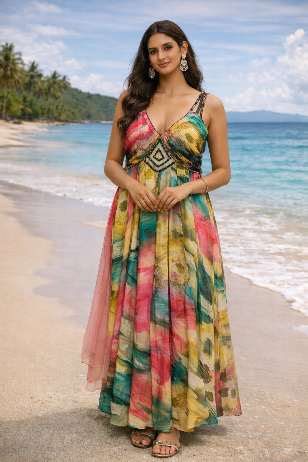 Multi Chinon Anarkali Set