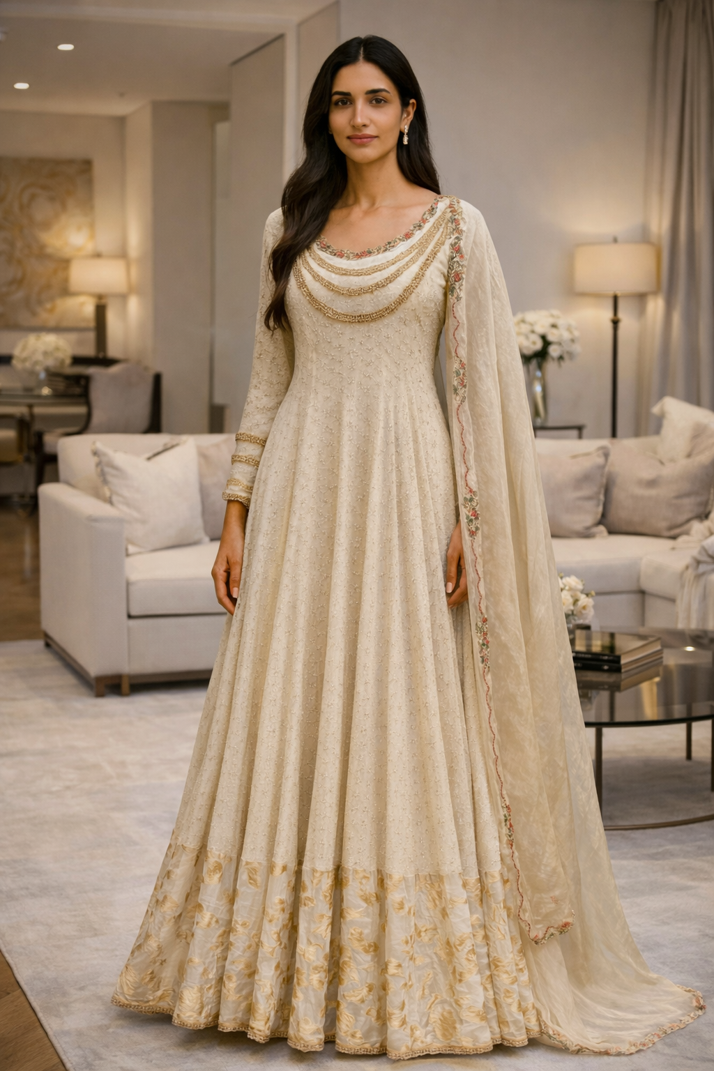 Anarkali Ivory Barbari Border & Tissue Dupatta