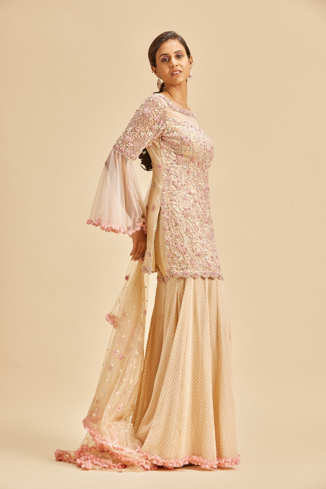 BLUSH PINK BELL SLEEVE GARARA SET