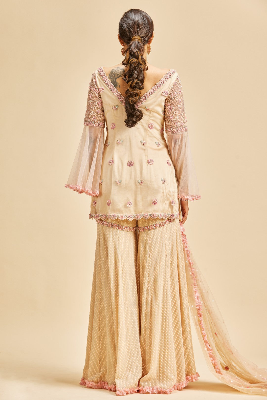 BLUSH PINK BELL SLEEVE GARARA SET