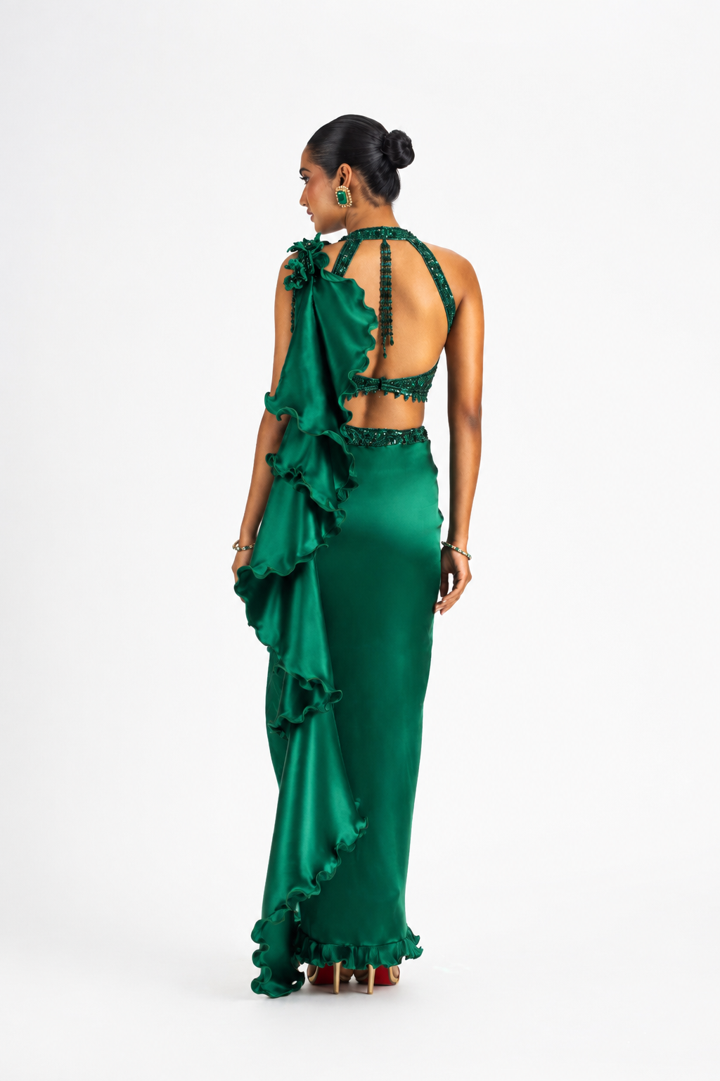 EMERALD GREEN SATIN SAREE