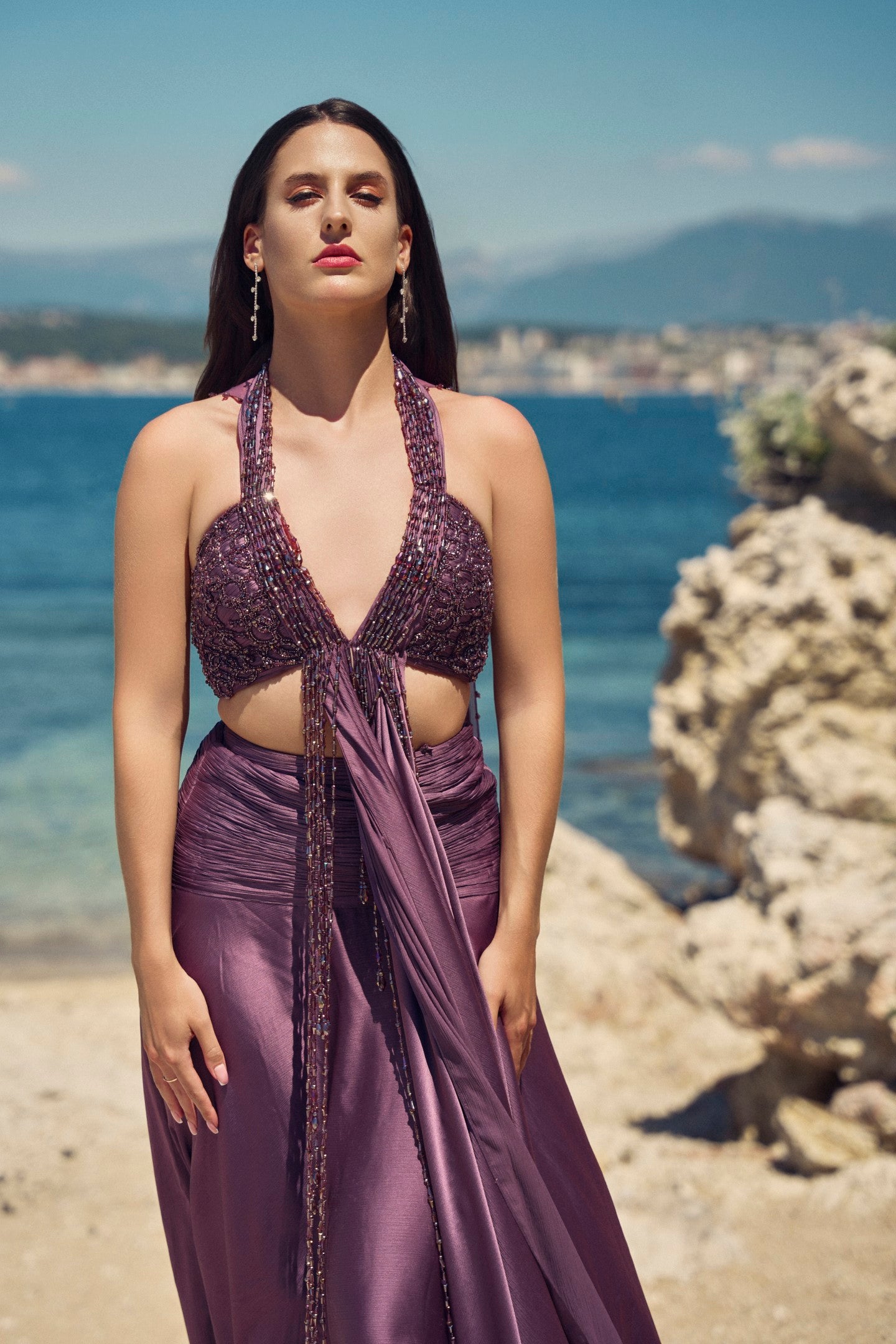 Lilac Satin Skirt & Blouse