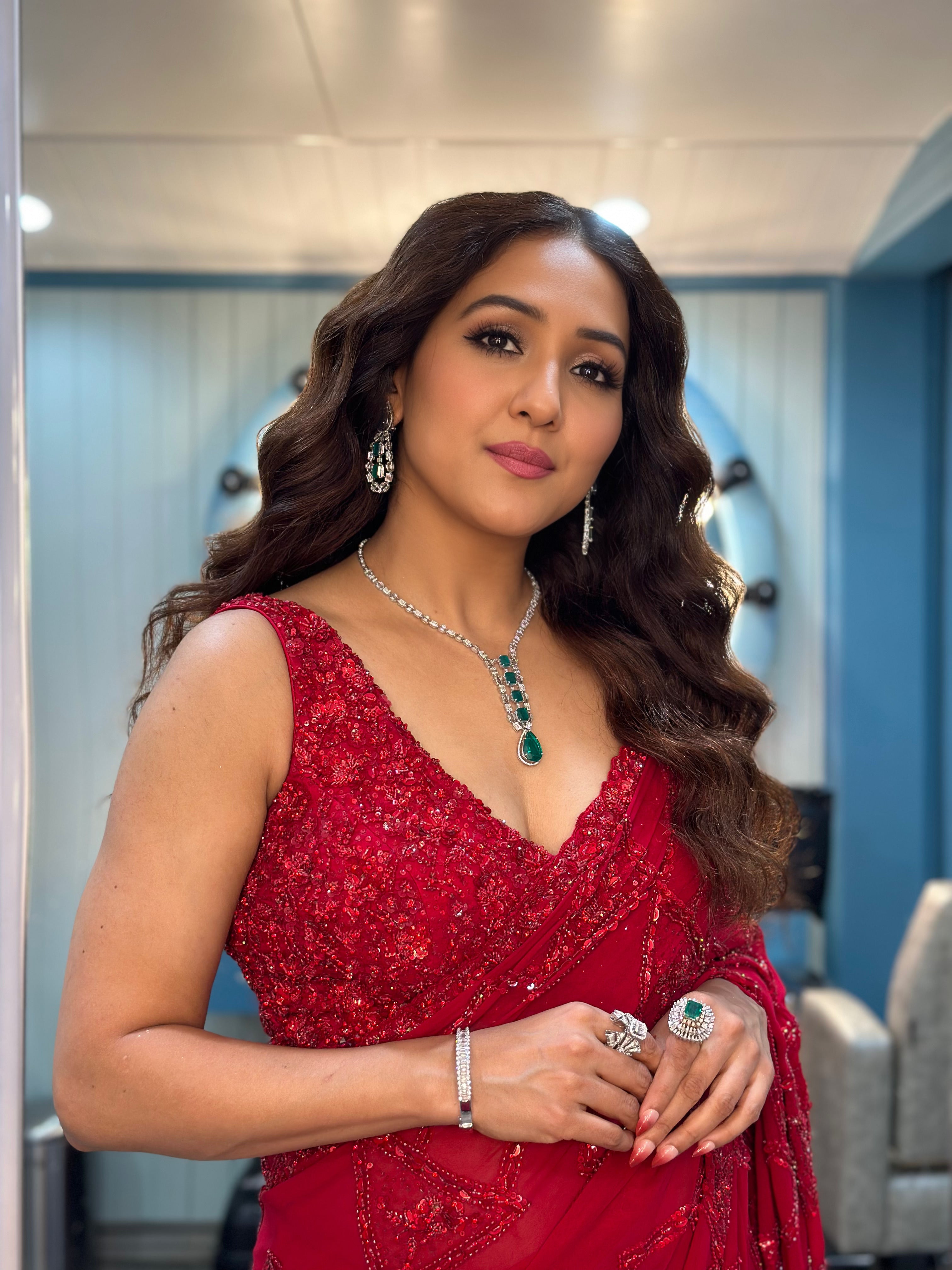 Neeti Mohan In Red Heavy Georgette Saree