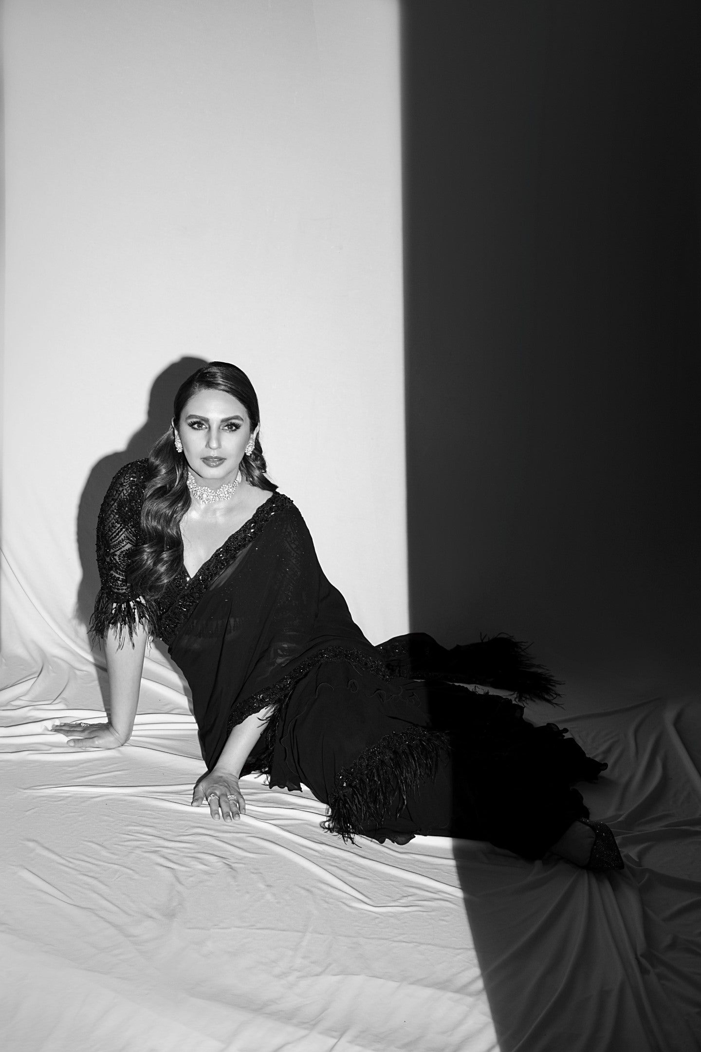 Huma Qureshi In Black Georgette Draped Saree