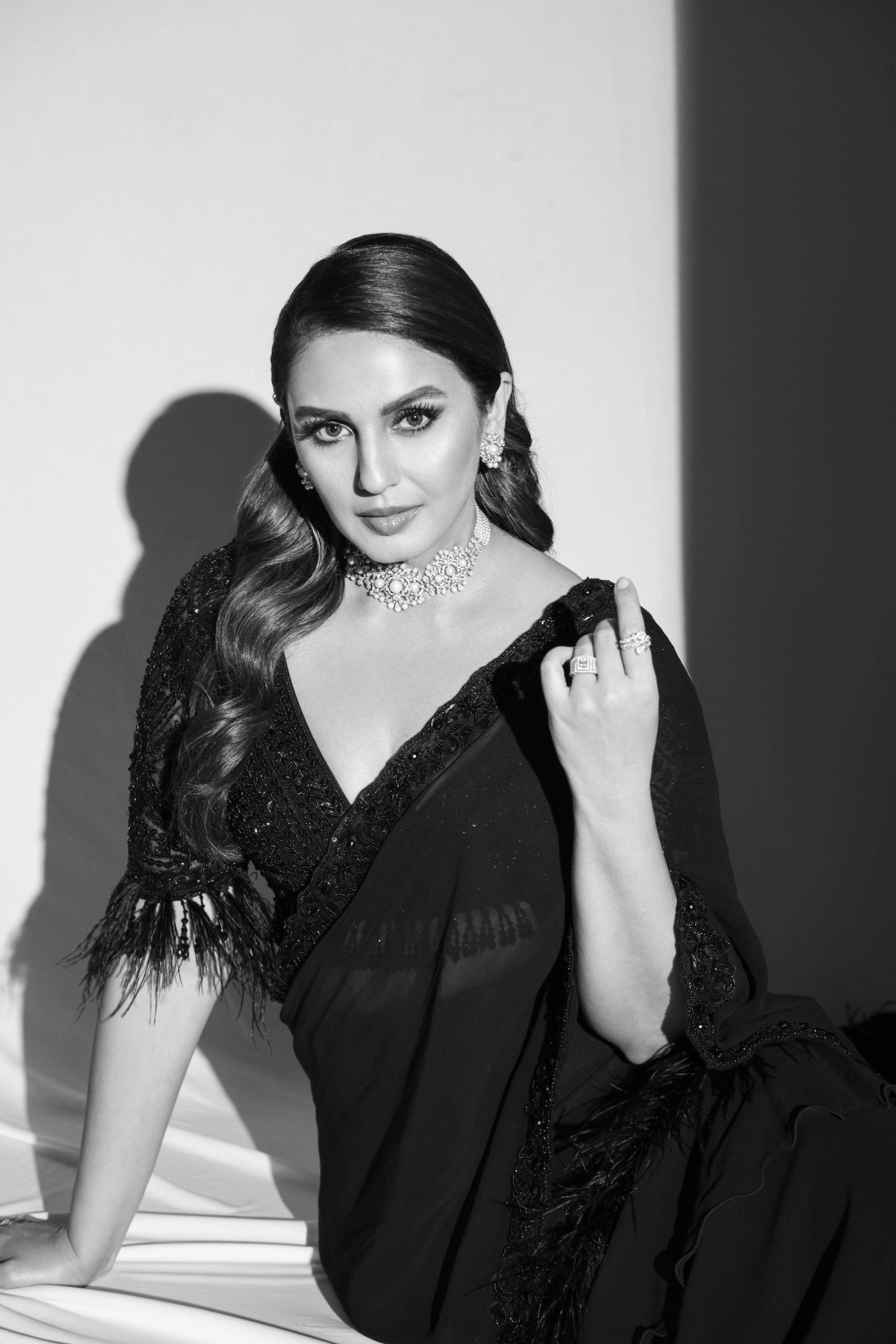 Huma Qureshi In Black Georgette Draped Saree