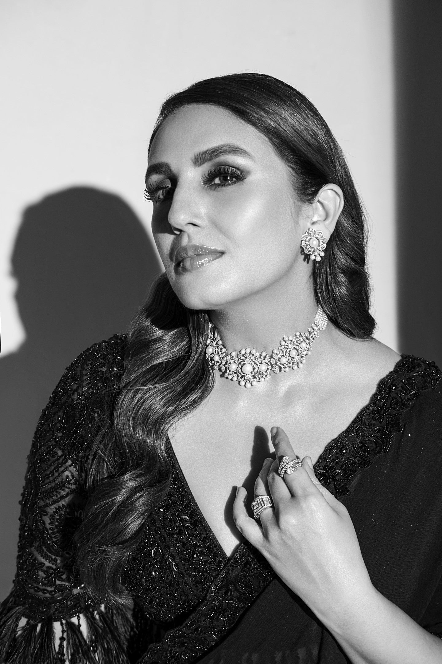 Huma Qureshi In Black Georgette Draped Saree