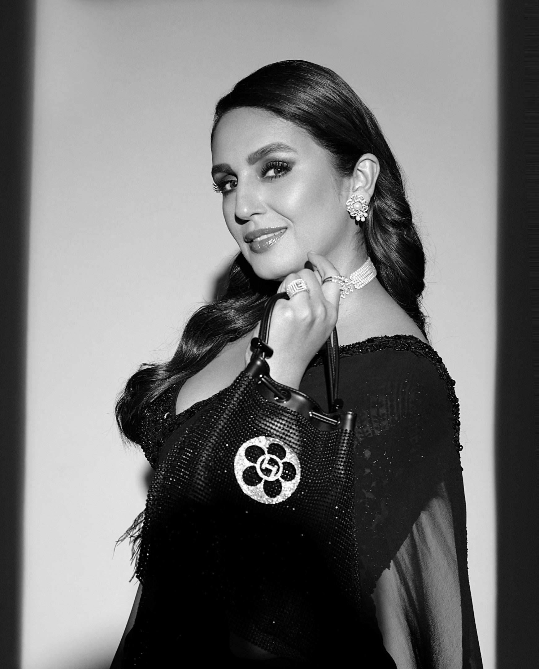 Huma Qureshi In Black Georgette Draped Saree