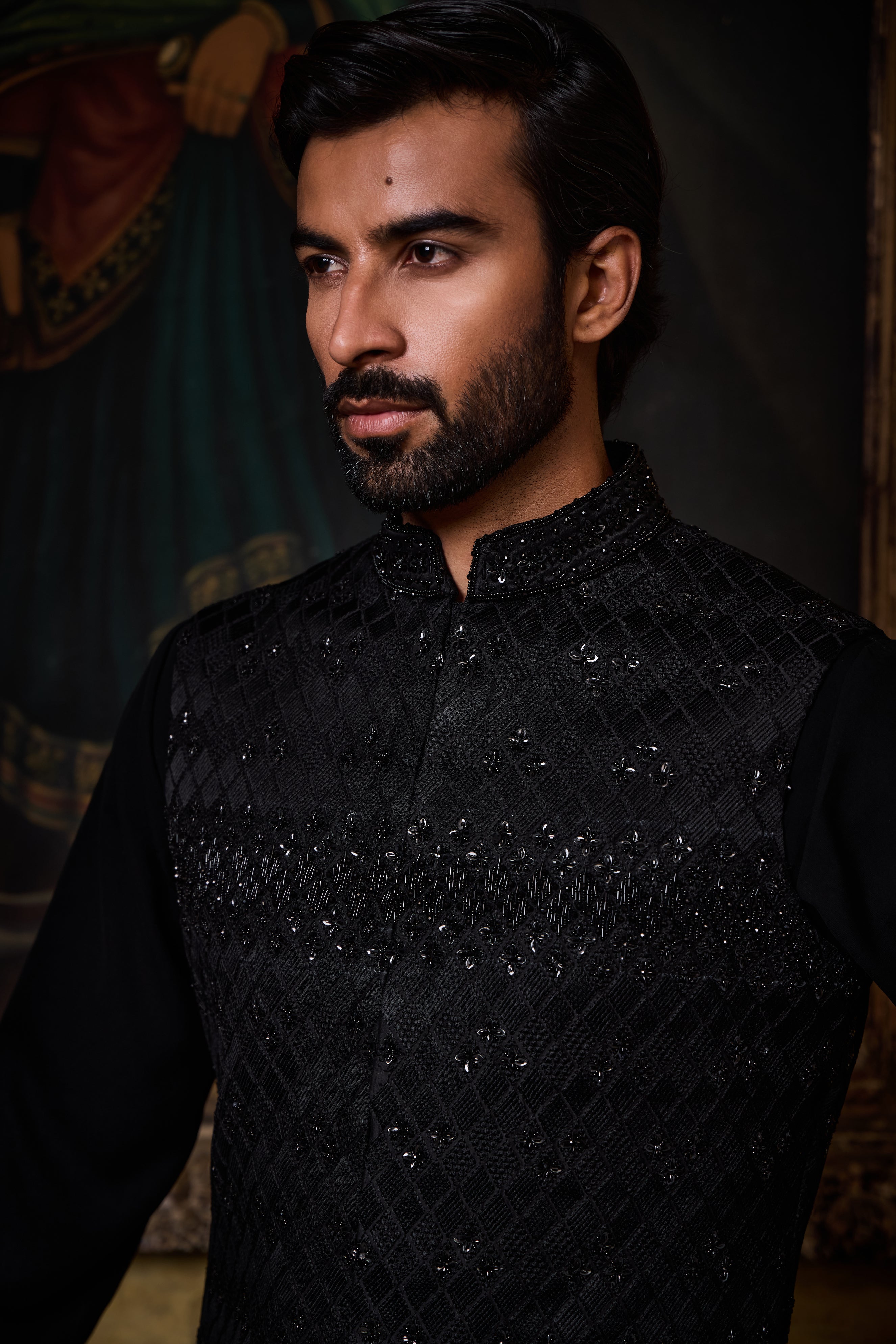 Black Bundi Kurta Trouser Set