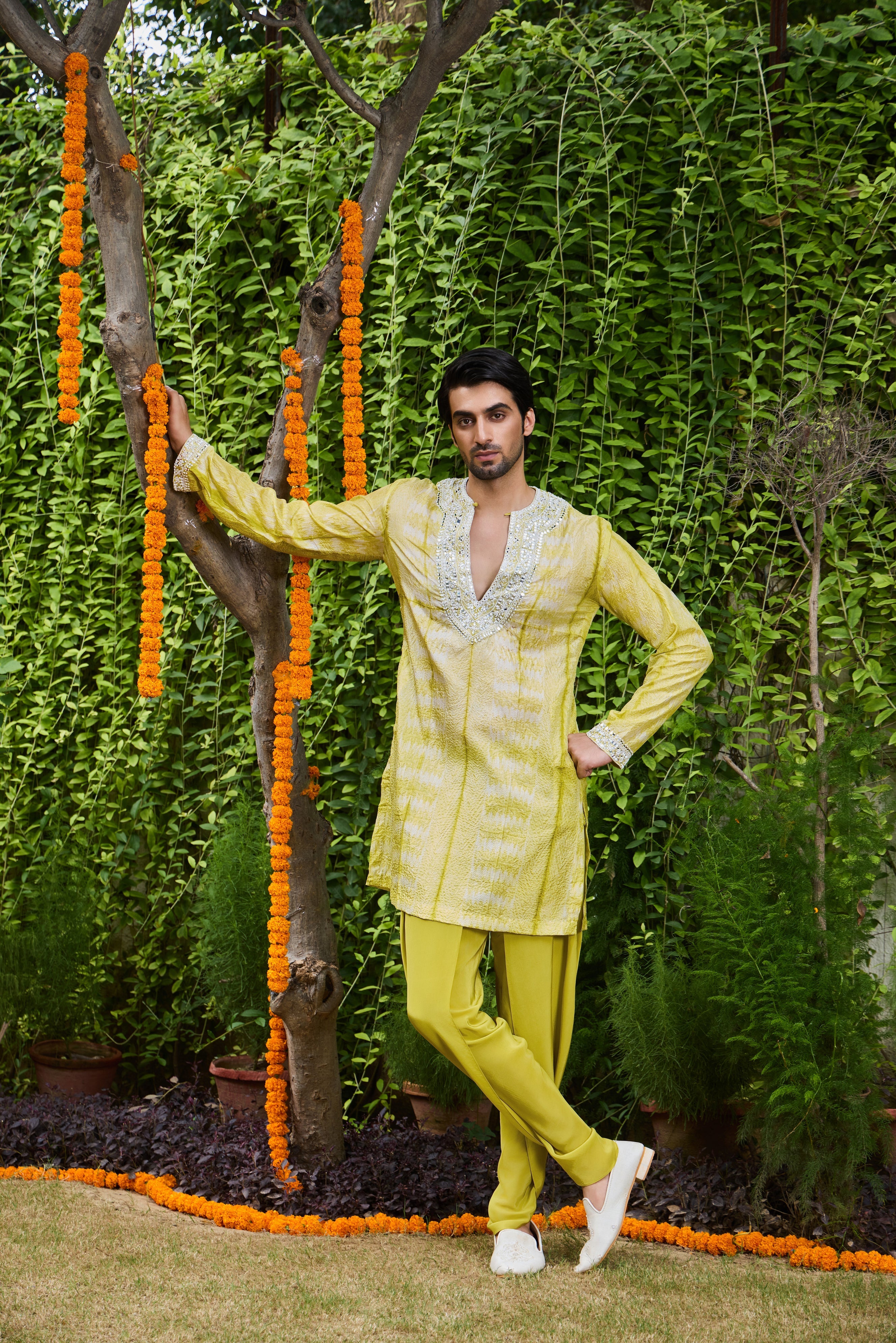 Mehendi Green Shibori Kurta Dhoti Set