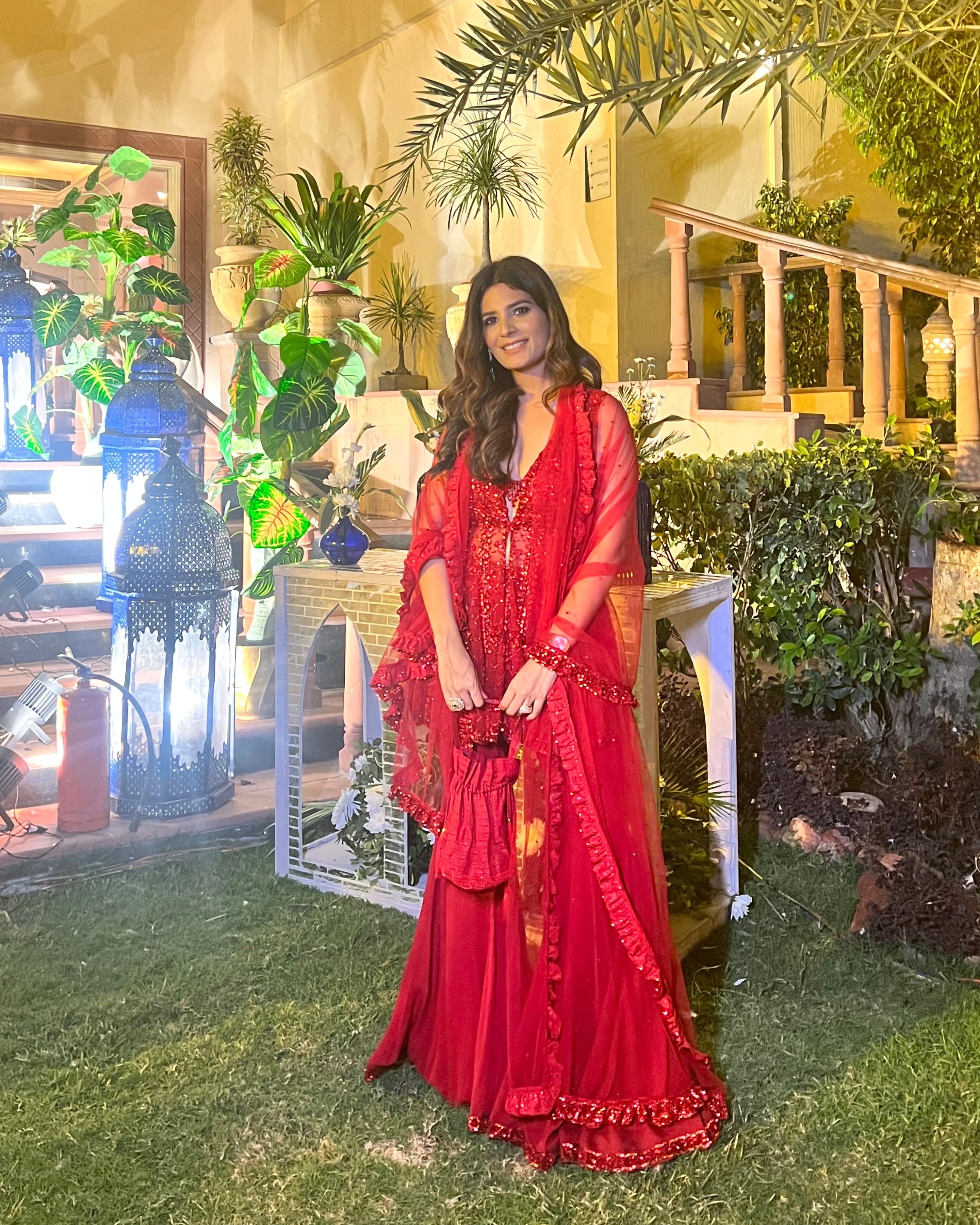 Krishna Talesara In RED SHARARA SET