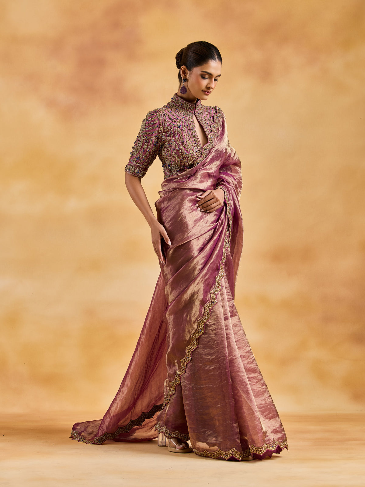 Wine-Purple Saree Set