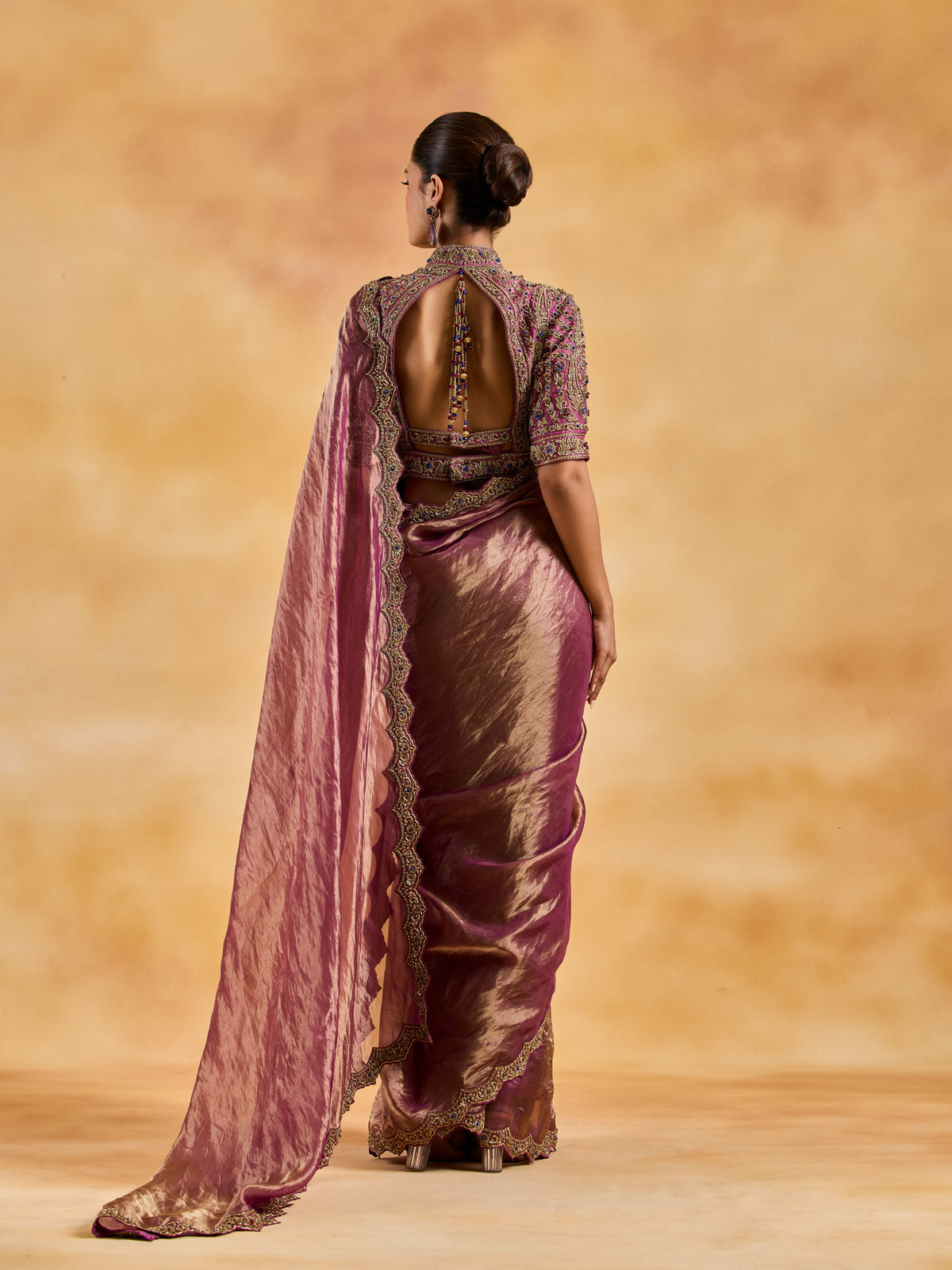 Purple Benarsi tissue saree with Antique Zardozi embroidery