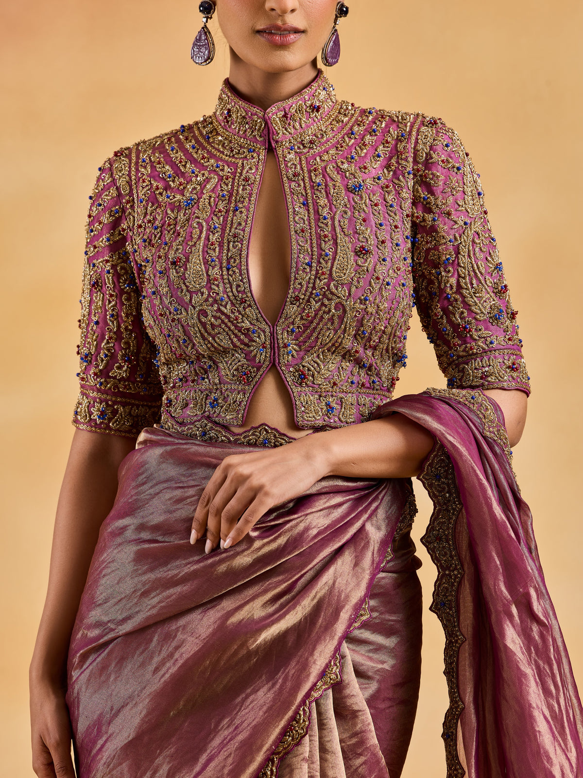 Wine-Purple Saree Set