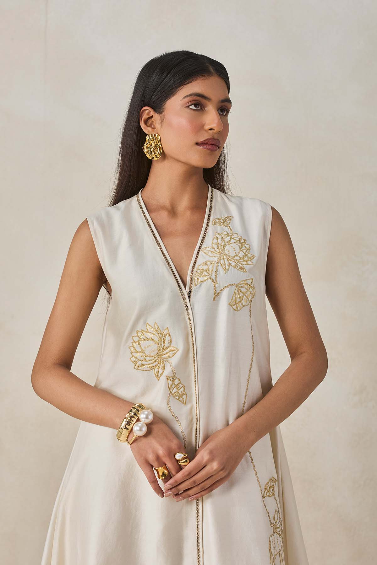 Chanderi Applique work Kurta With Pant Set