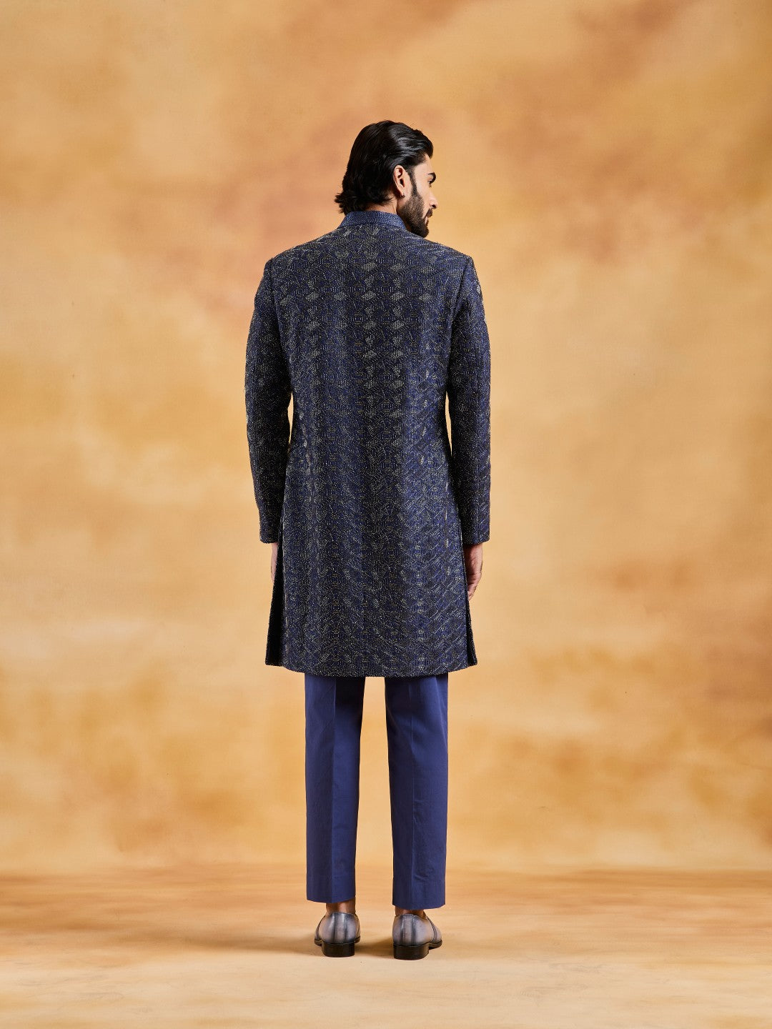 NAVY BLUE SHERWANI KURTA TROUSER SET