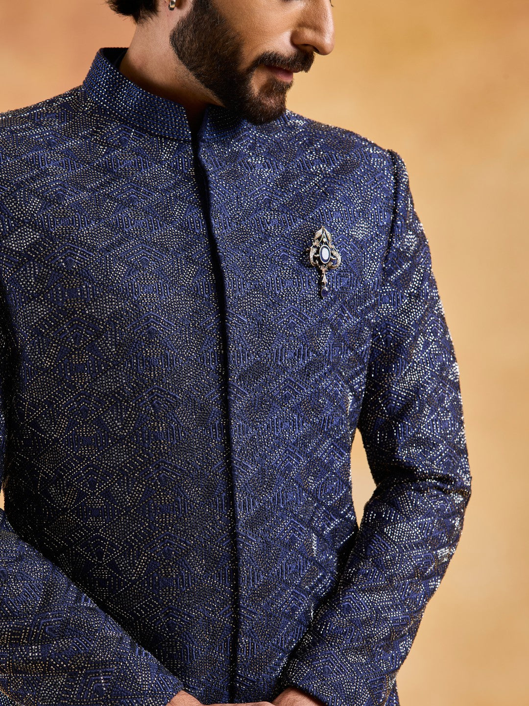 NAVY BLUE SHERWANI KURTA TROUSER SET
