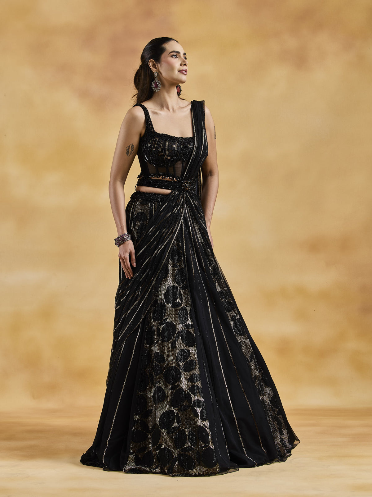 Black Svarovski Lehenga Set