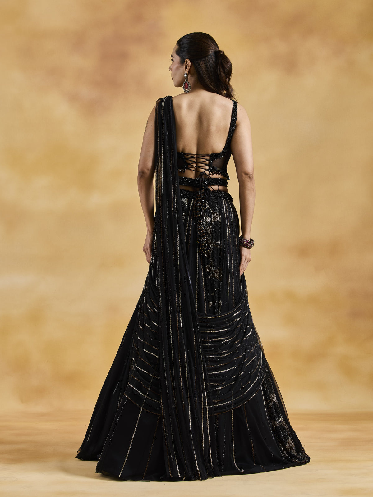 Black Svarovski Lehenga Set