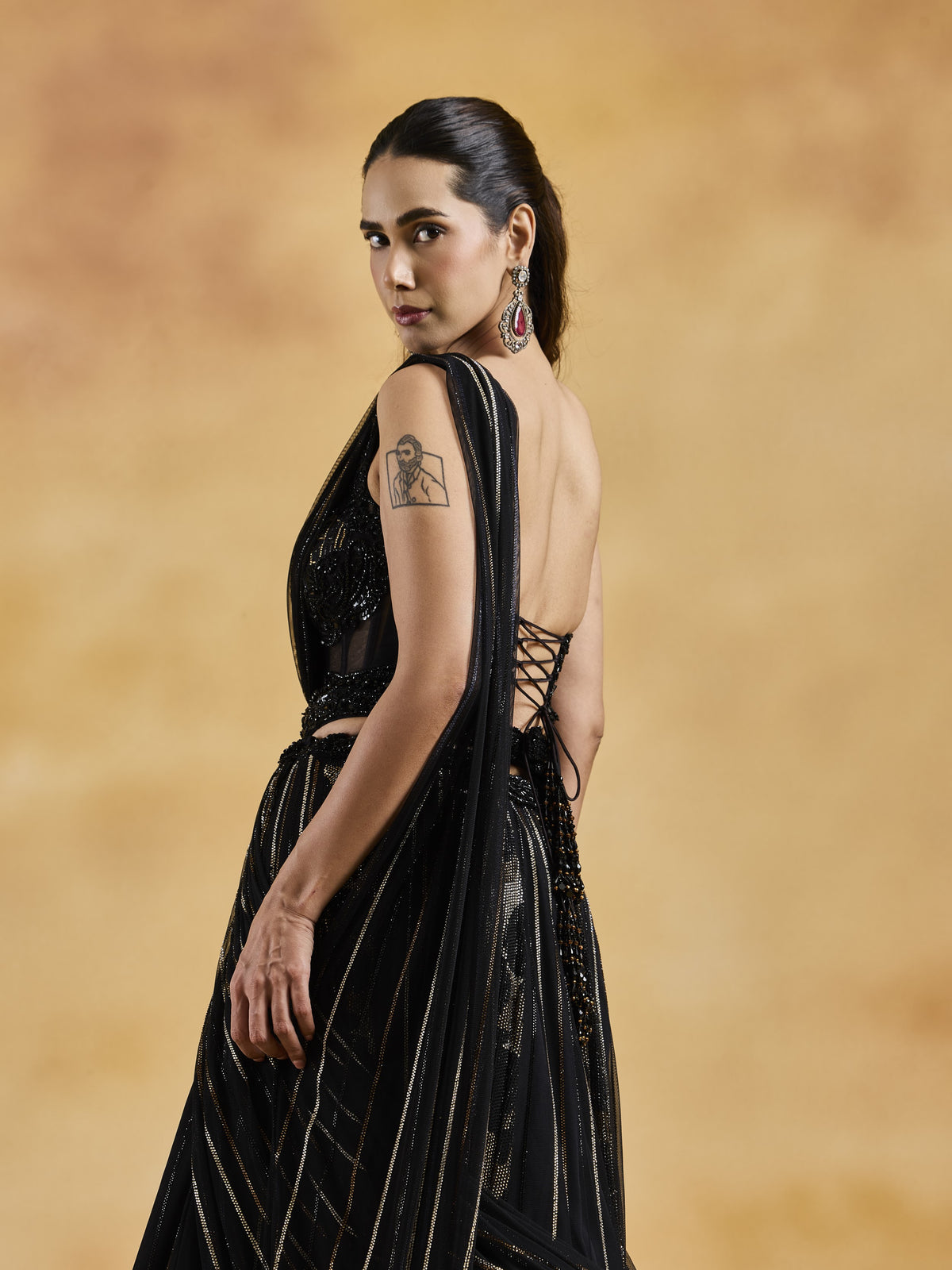 Black Svarovski Lehenga Set