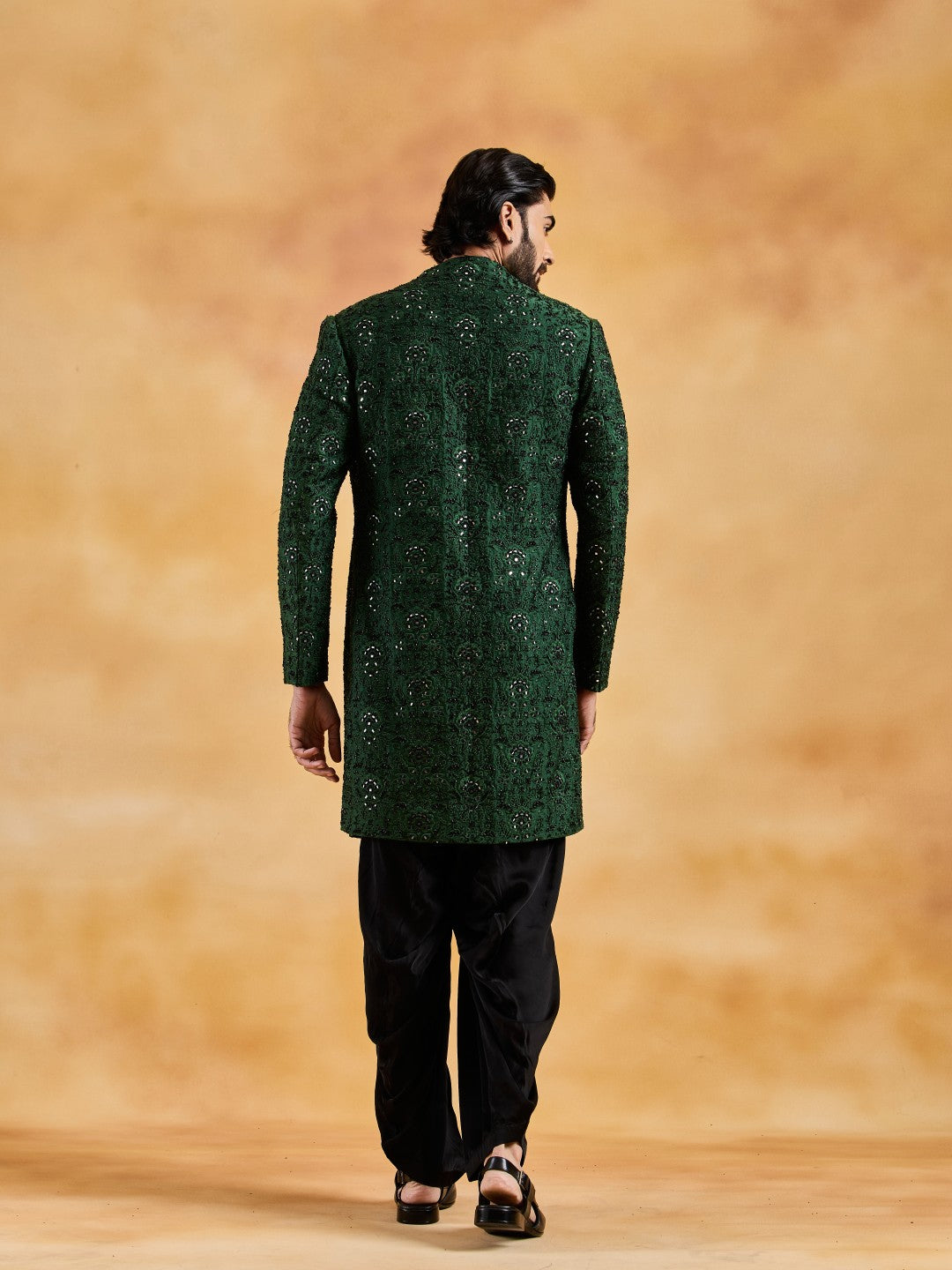 EMERALD GREEN OPEN JACKET KURTA SALWAR SET