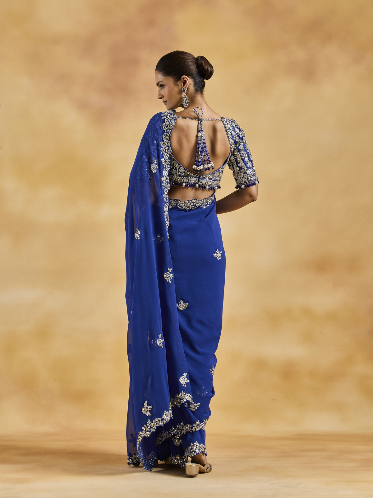 Midnight Blue Georgette Saree Set