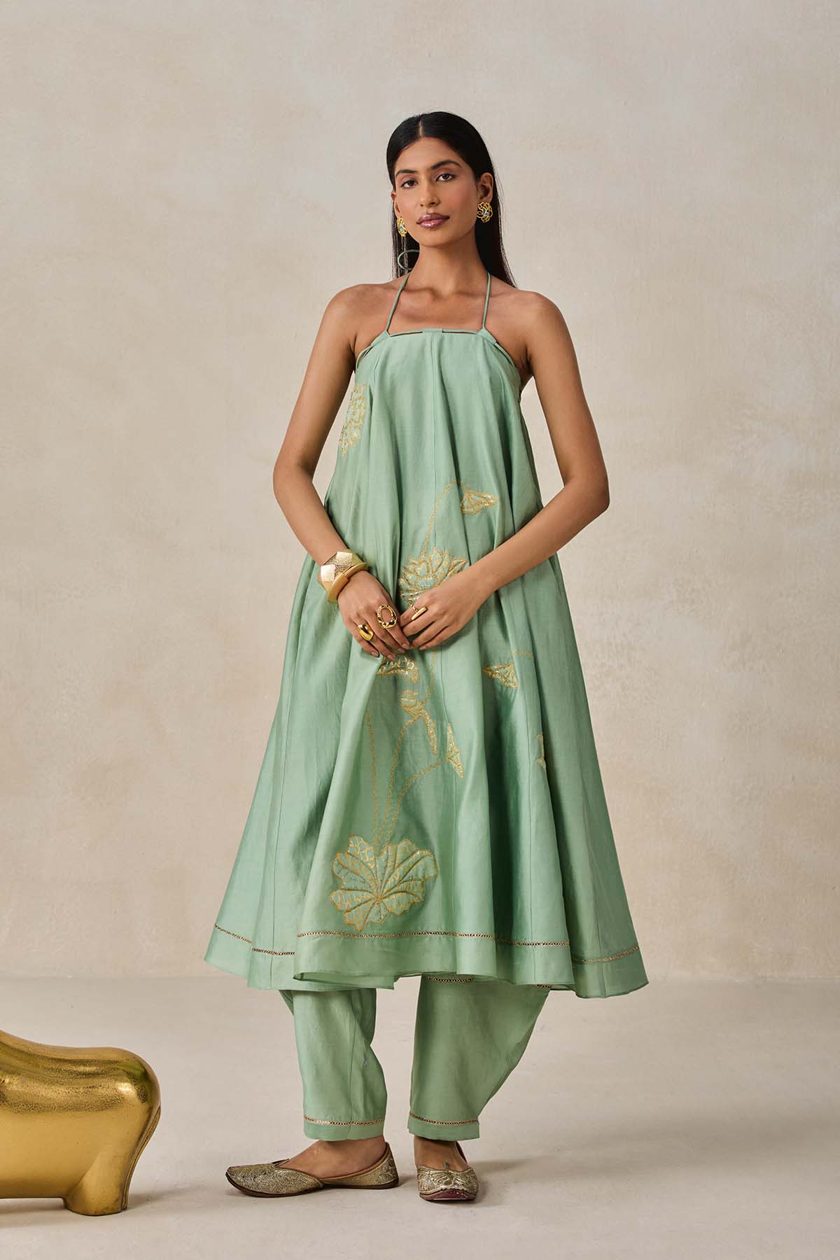 Chanderi Offshoulder Kurta With Pant Set