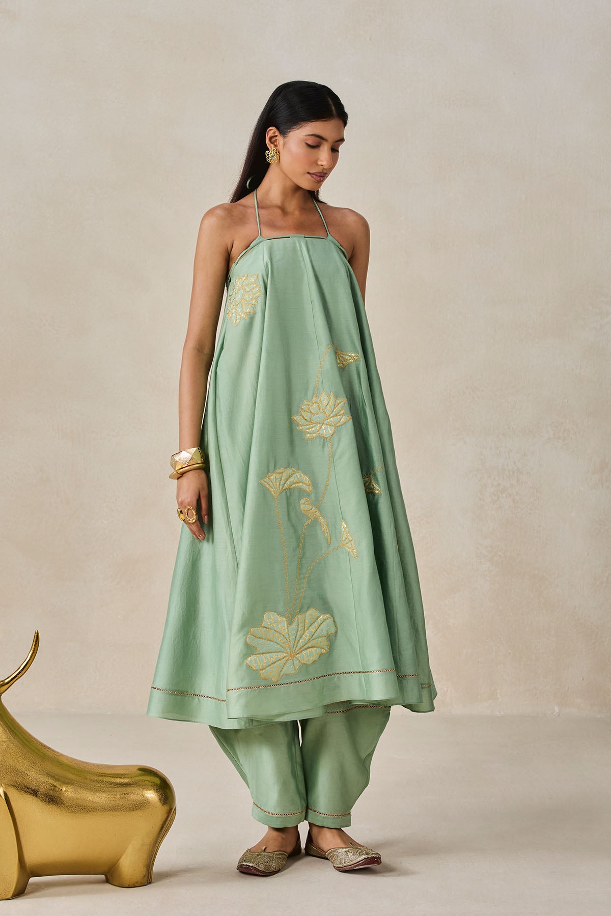 Chanderi Offshoulder Kurta With Pant Set