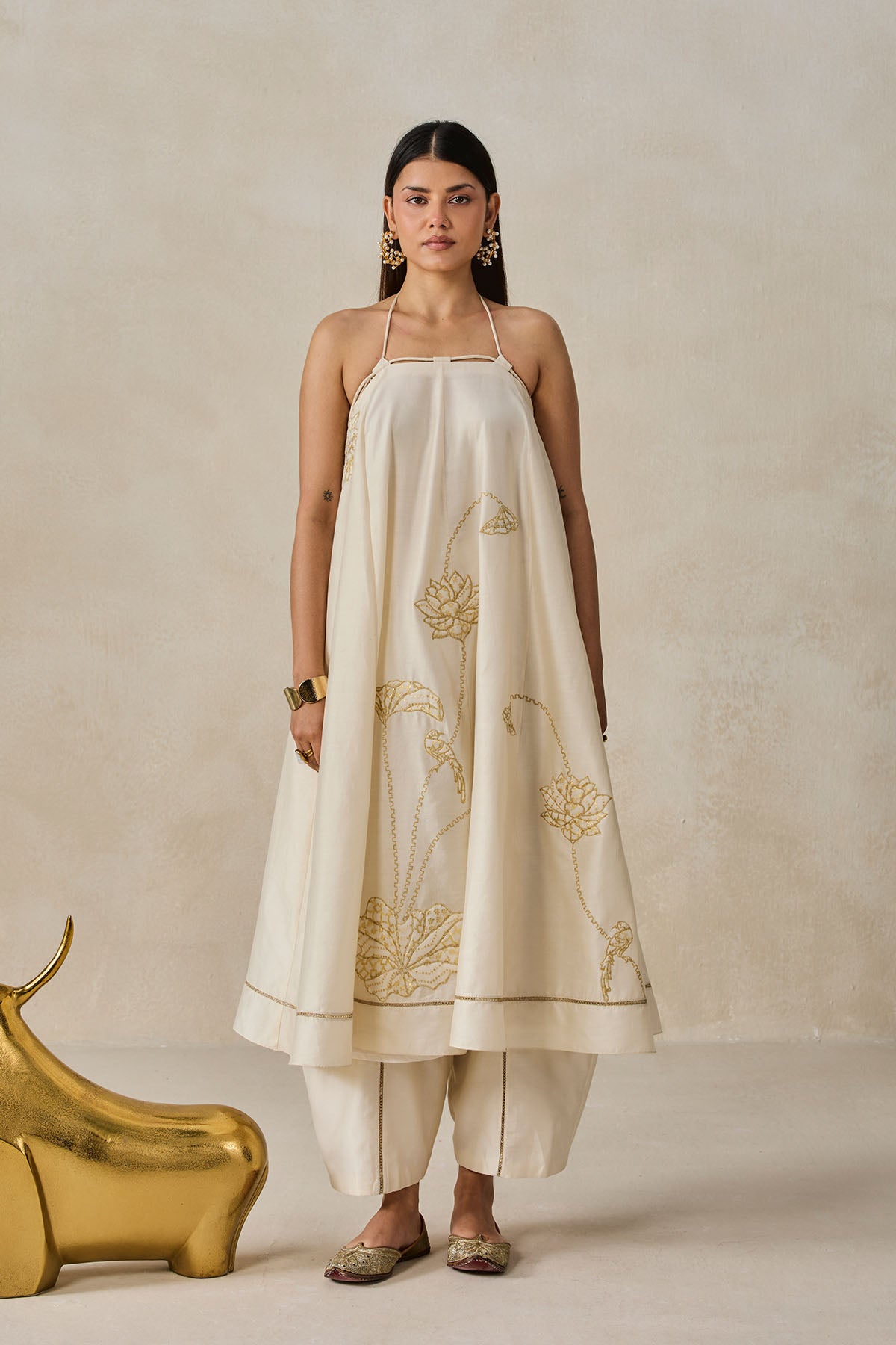 Chanderi Offshoulder Kurta With Pant Set