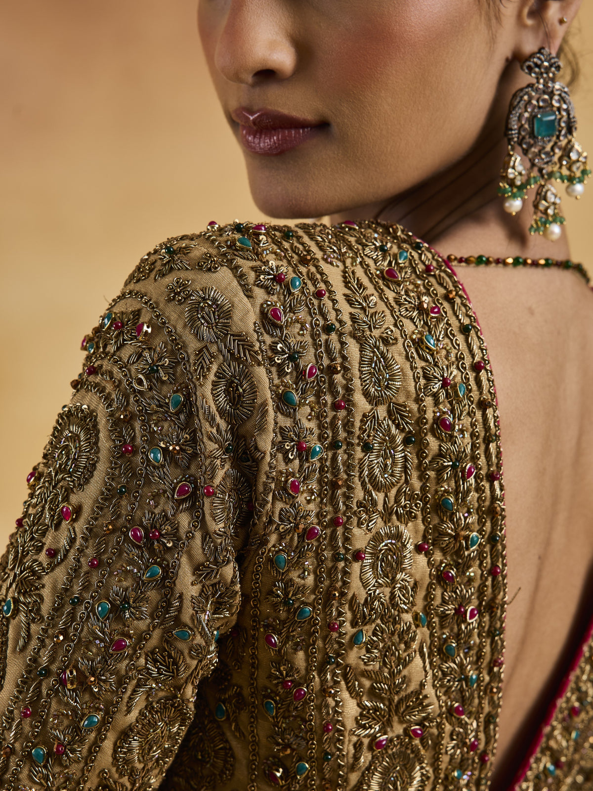 Blue-Gold Zardozi Saree Set