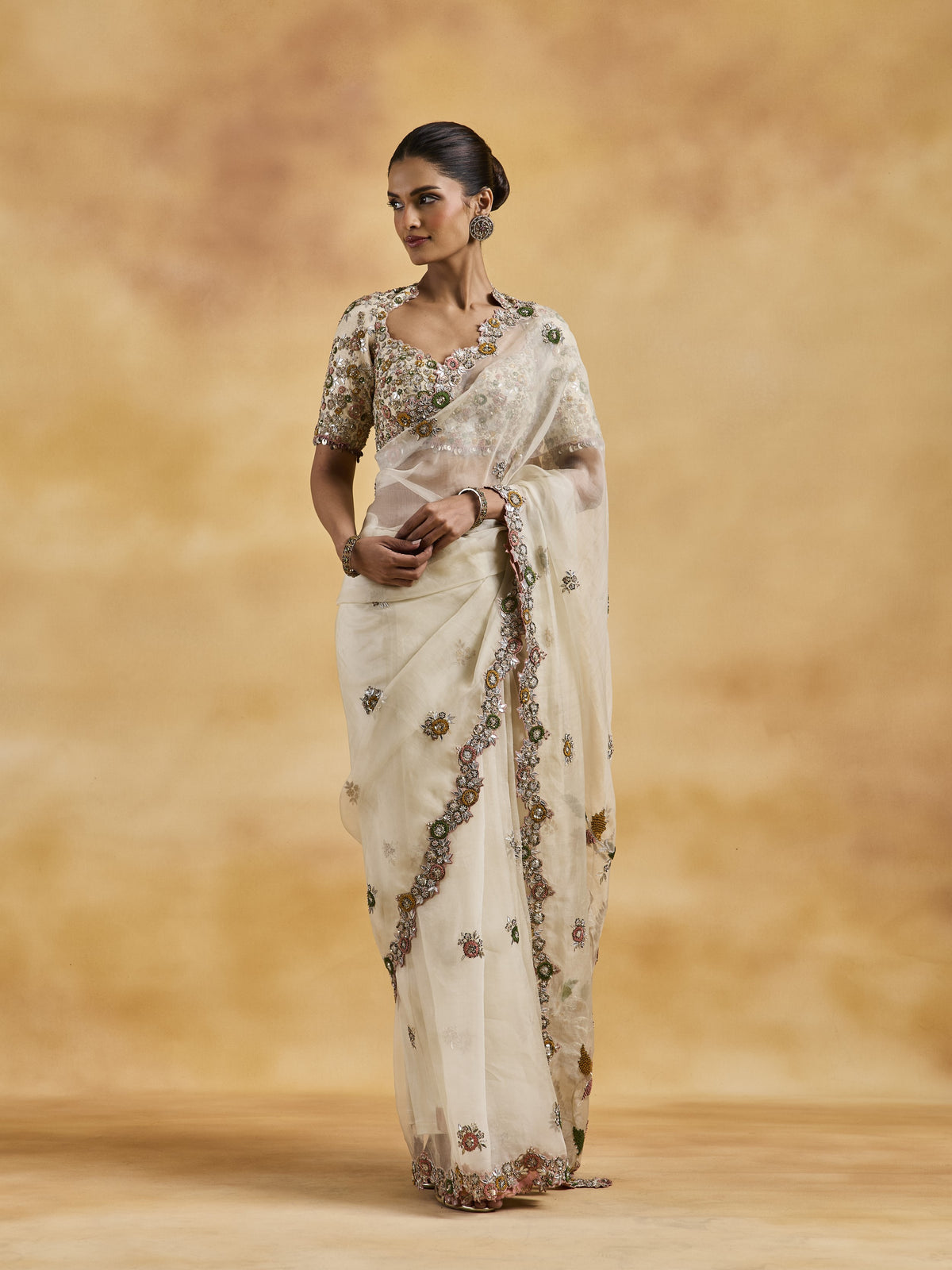 Ivory Organza Saree Set