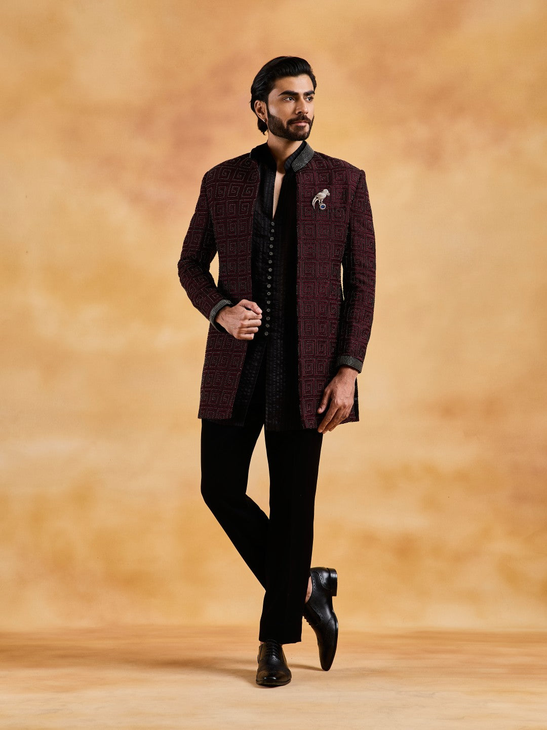 BLACK VELVET OPEN JACKET WITH BUNDI AND TROUSER