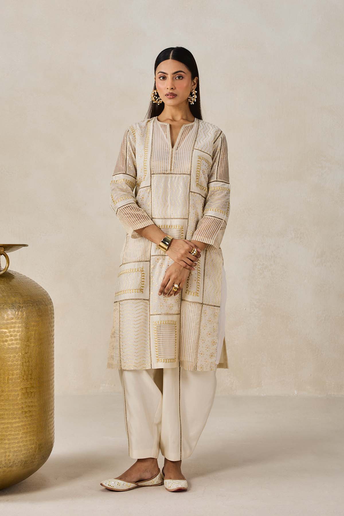 Gold Chanderi Patch Work Kurta & Salwar