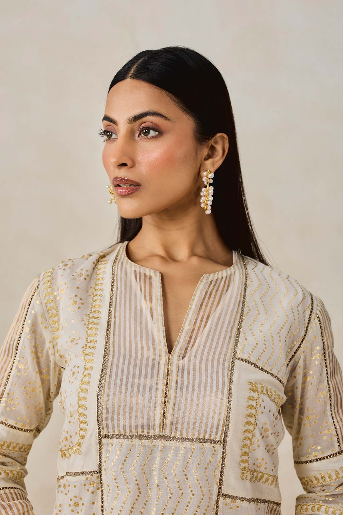 Gold Chanderi Patch Work Kurta & Salwar