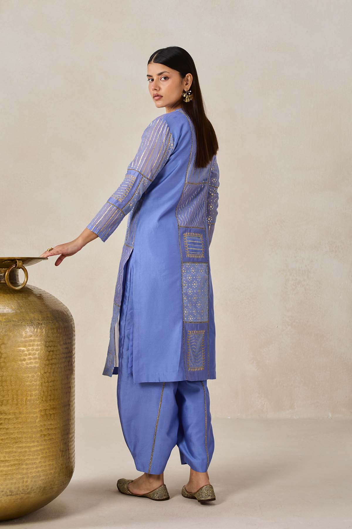 Gold Chanderi Patch Work Kurta & Salwar