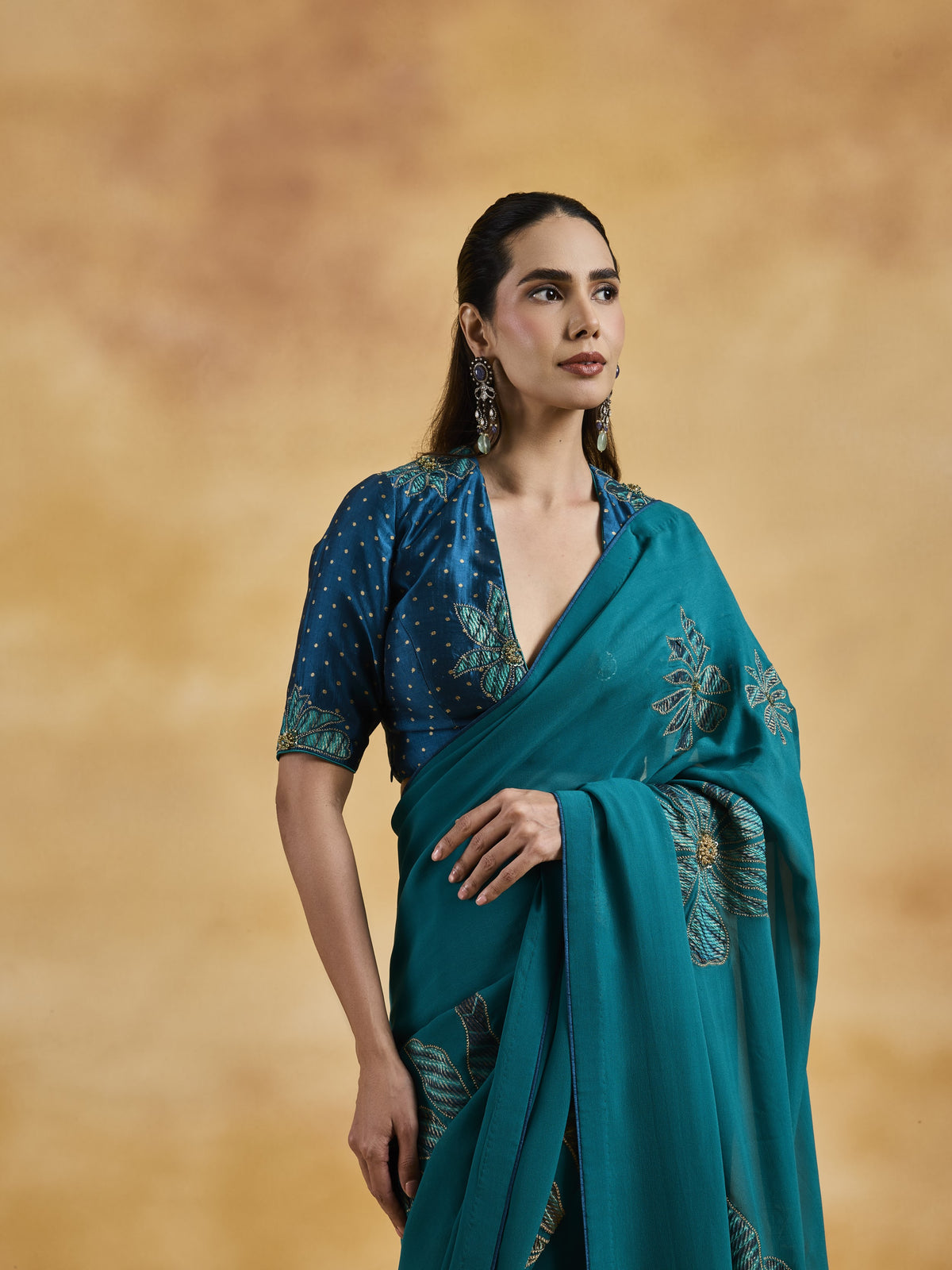 Peacock Blue Saree Set